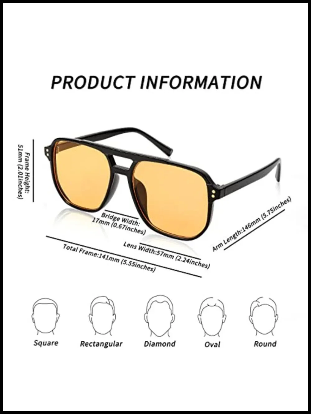 Retro Square Aviator Sunglasses, UV400 Protection, Plastic Frame